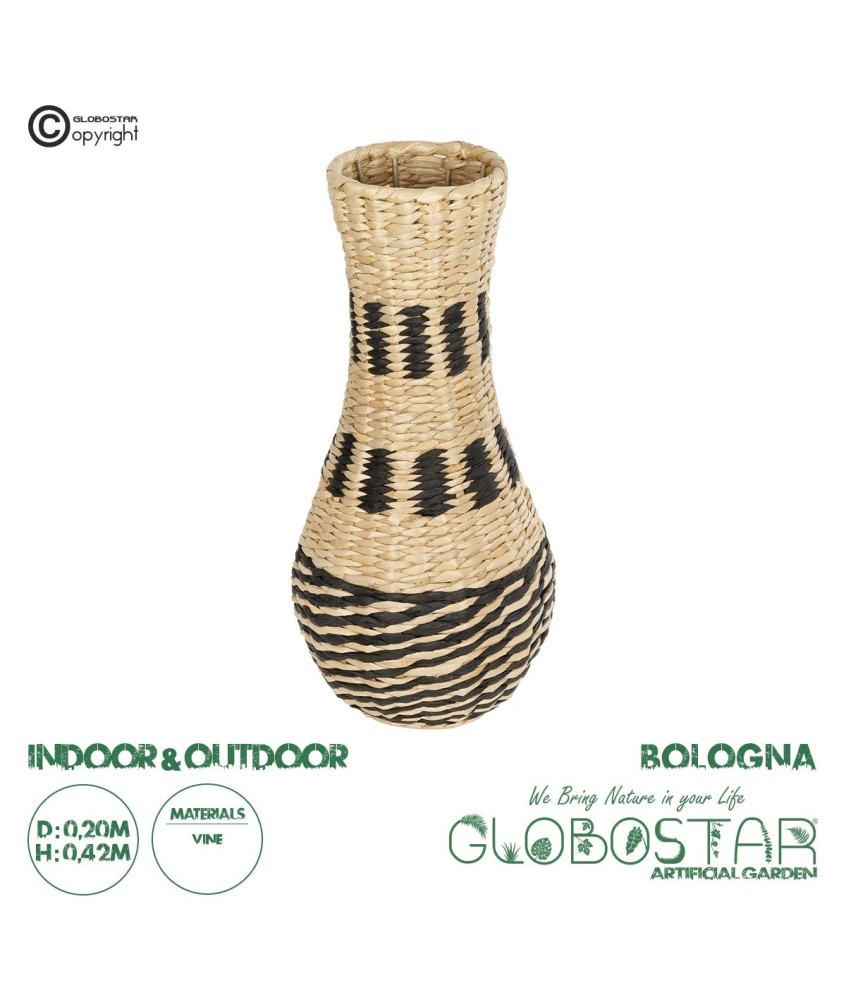 GloboStar® Artificial Garden BOLOGNA 21228 Διακοσμητικό Πλεκτό Καλάθι - Κασπώ Γλάστρα - Flower Pot Μπεζ με Μαύρο Π20 x M20 x Υ42cm
